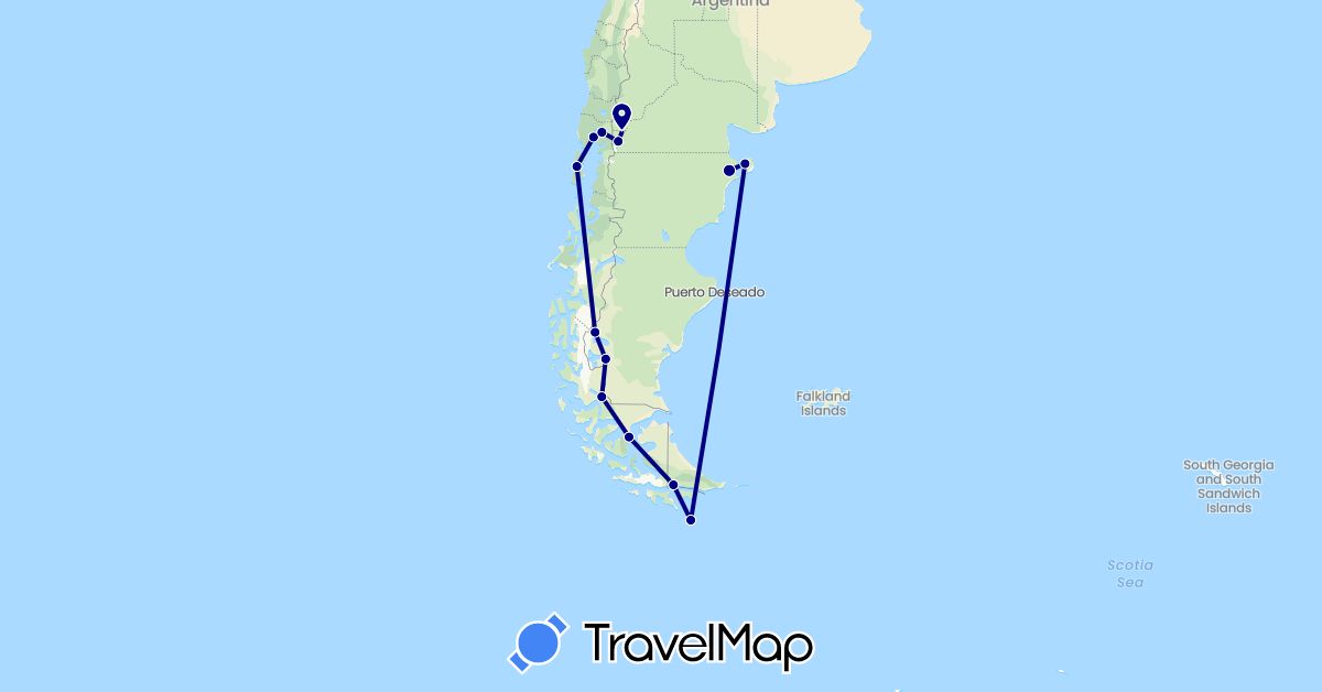 TravelMap itinerary: driving in Argentina, Chile (South America)
